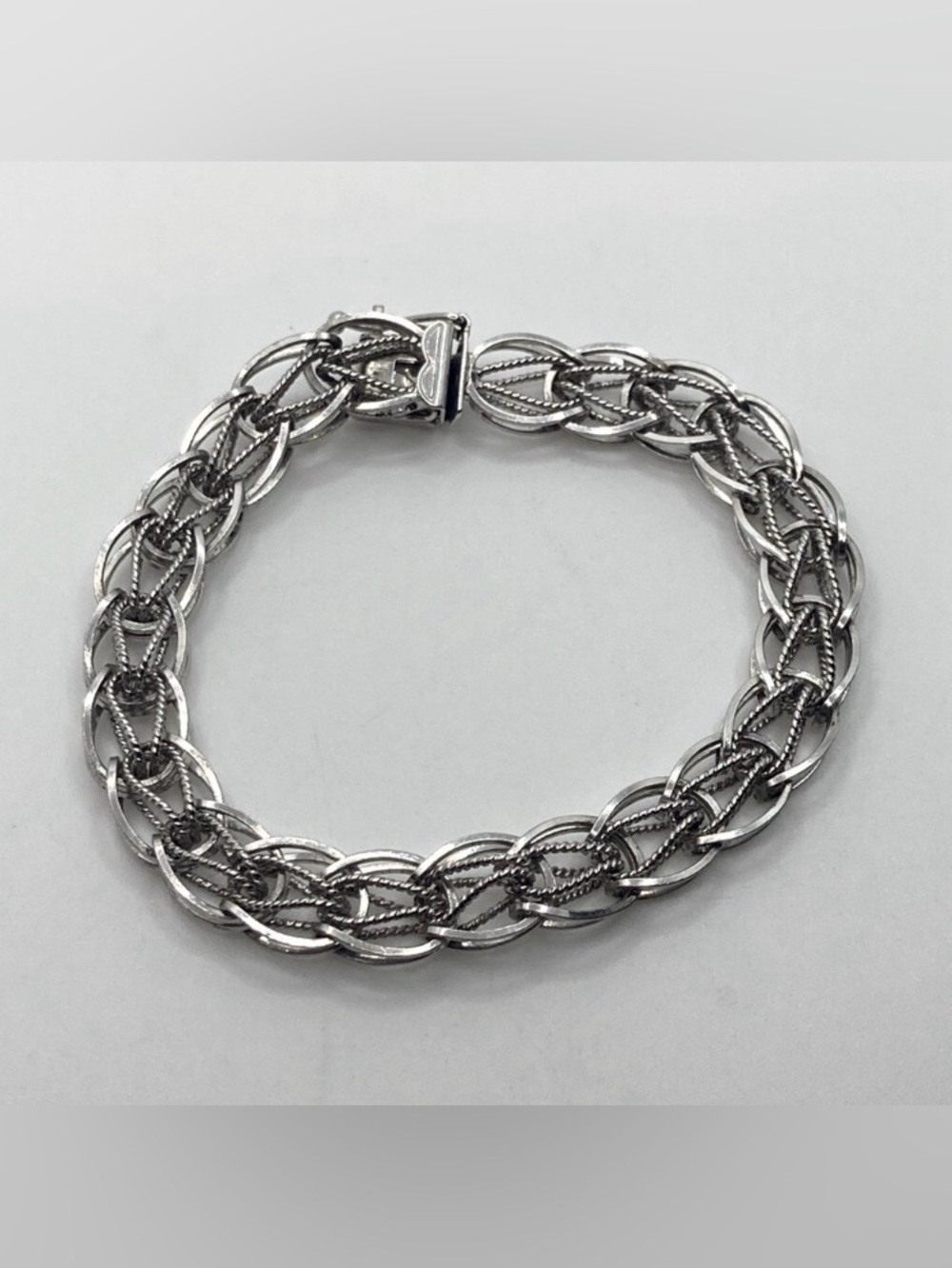 Vtg Sterling Silver Woven Link Charm Bracelet Slide Lock Clasp 7” L  .4” W 14g